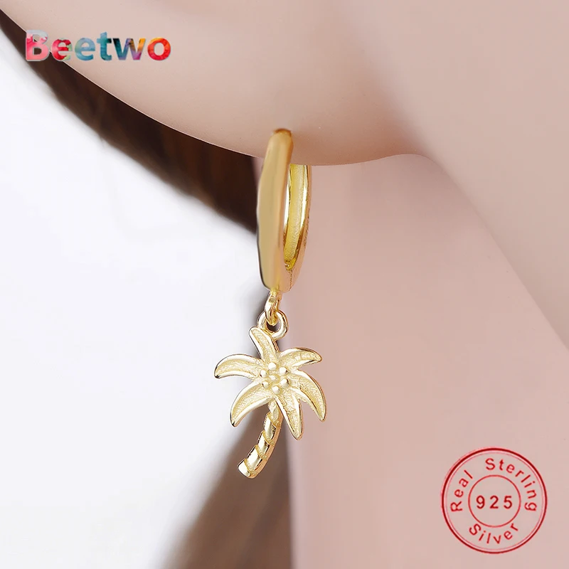 

925 Sterling Silver Earrings Palm Tree Dangle Hoop Earrings Brinco Female Women Earring 925 Silver Jewelry Berloque