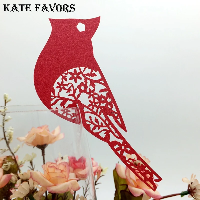 50 шт. DIY лазерная резка бумажные карты Летающие птицы чашки стекло ВИНО свадьба