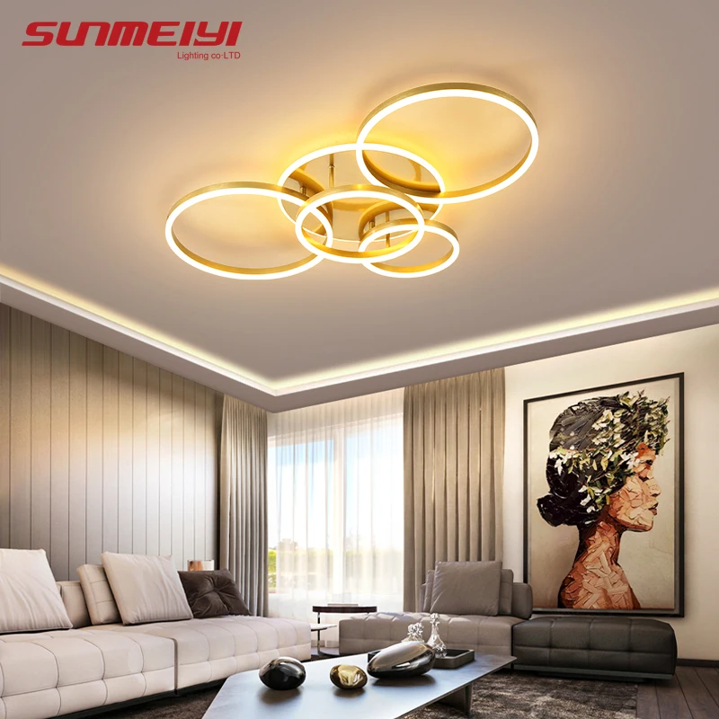 

Nordic Led Ceiling Lights Gold Brown Dimmable Hanging Ceiling Rings Living room Lamp Indoor Lighting For Kitchen Dining Bedroom