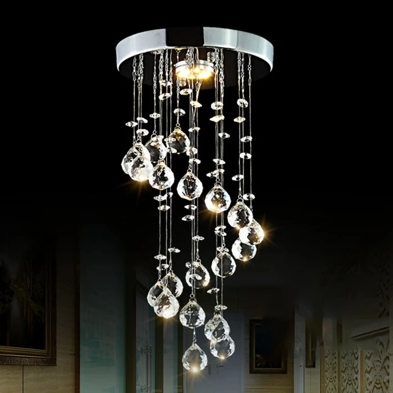 

Modern Spiral Crystal Chandelier for Home Entrance Staircase Aisle Corridor Ceiling Hanging Lamp Home Decor -White Light