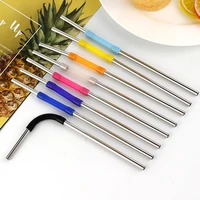 10pse 304 stainless steel silicone straw color three section splicing straw creative metal foldable drink straw