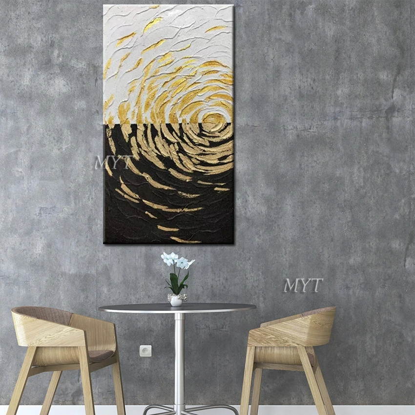 Черная белая и Золотая картина маслом 100% картины ручной работы настенное