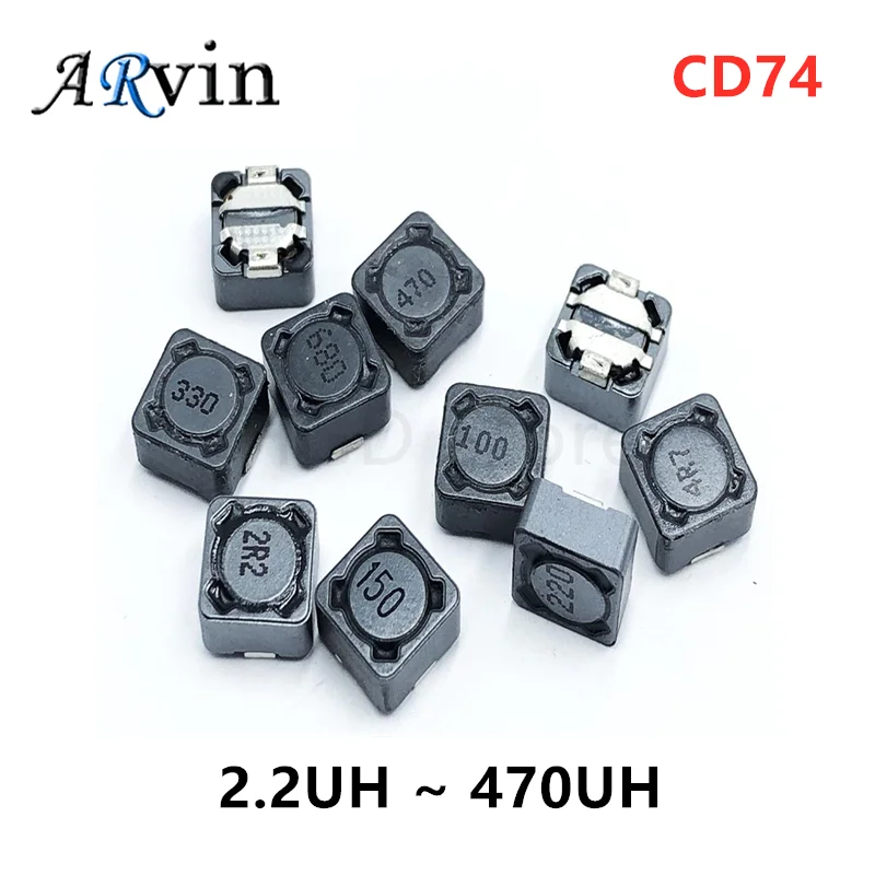 10 шт. CD74 SMD силовой индуктор 2R2 3R3 4R7 6R8 10UH 22UH 33UH 47UH 68UH 100UH 220UH 330UH 470uH чиповый |