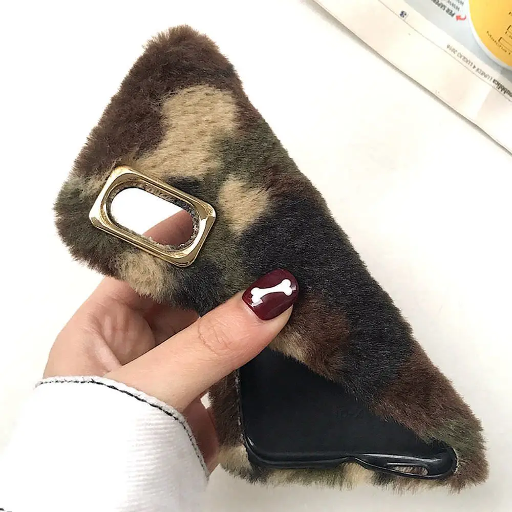 LAPOPNUT Меховой чехол для Iphone Xr Xs Max X 8 7 Plus 6 6s 5 5s SE пушистый камуфляж искусственный