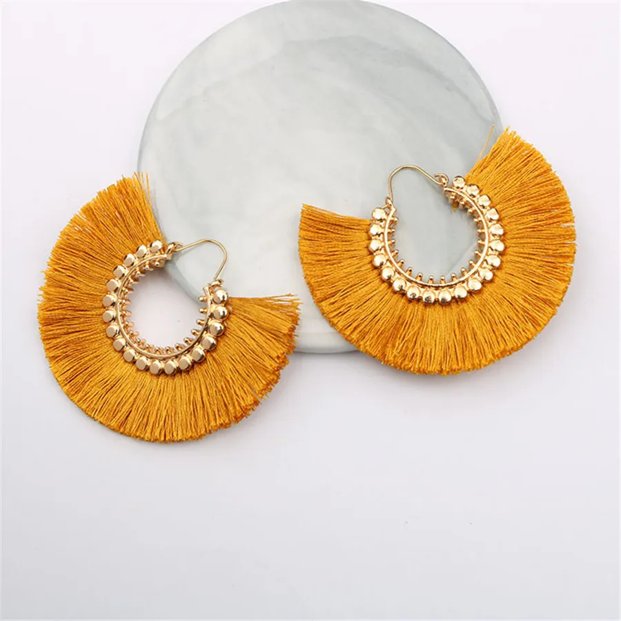 Женские этнические богемные серьги с кисточками круглые висячие бахромой из