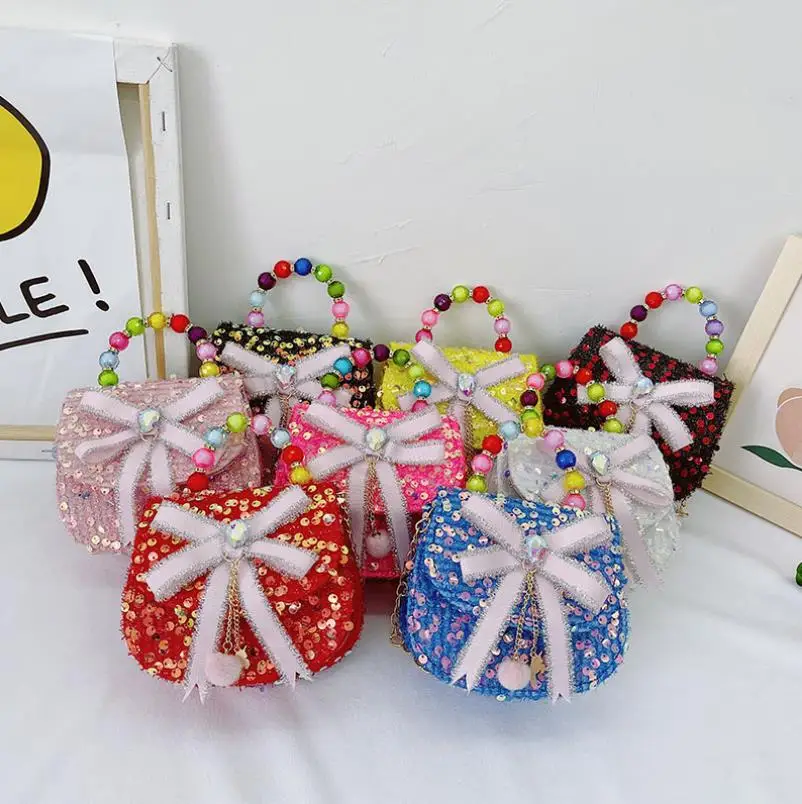 

Детская сумка-тоут для девочек, легкий клатч через плечо с блестками и бусинами, с цепочкой и ремешком, клатч на плечо