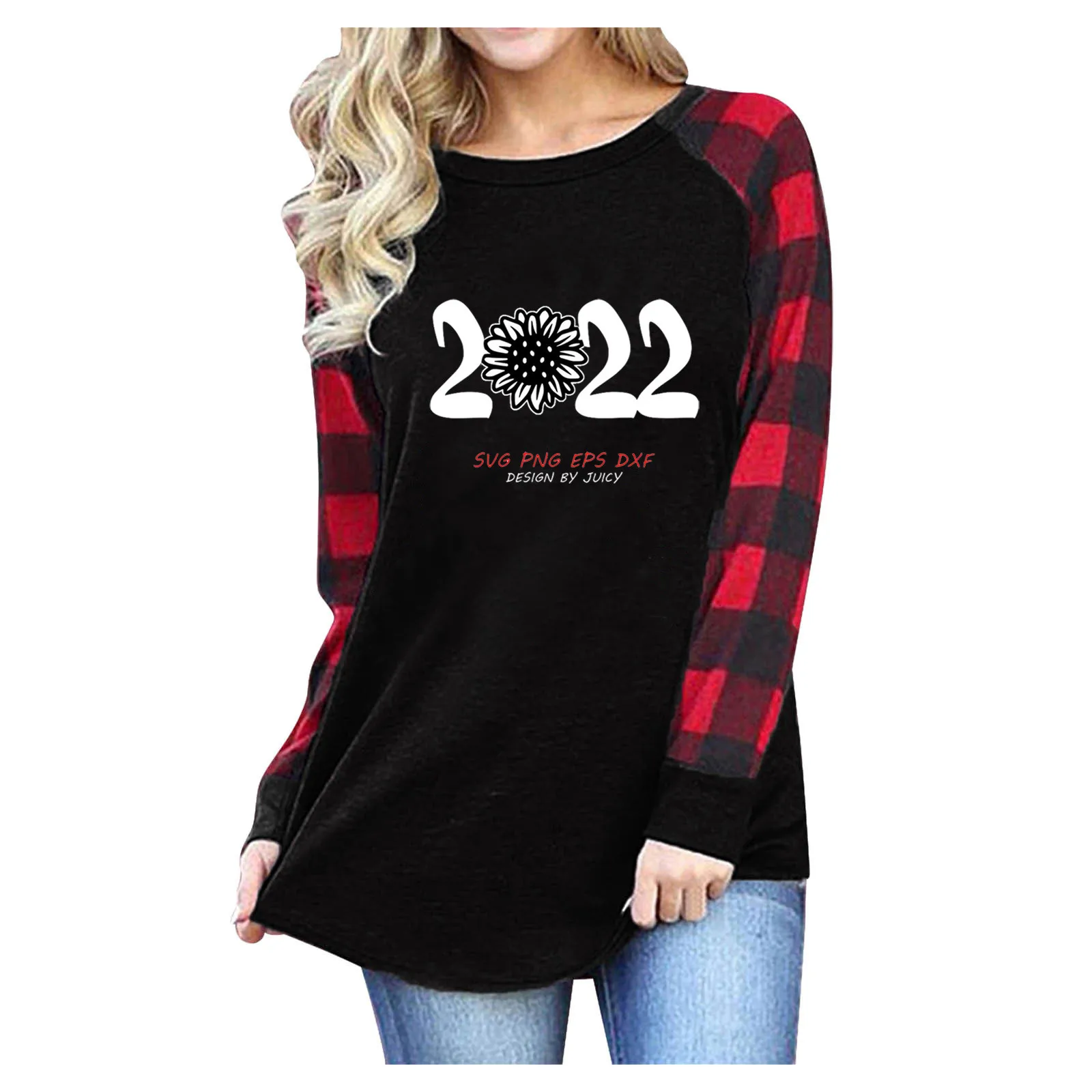 

Женская Новогодняя футболка с круглым вырезом и длинным рукавом