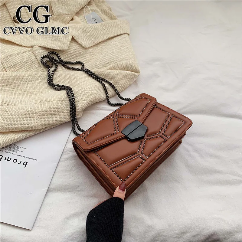 

Cvvo Glmc 2021 New Women's Bags Fashion Casual Shoulder Messenger Bag Studded Square Mobile Phone Chain Women's Bag Rivet Bag