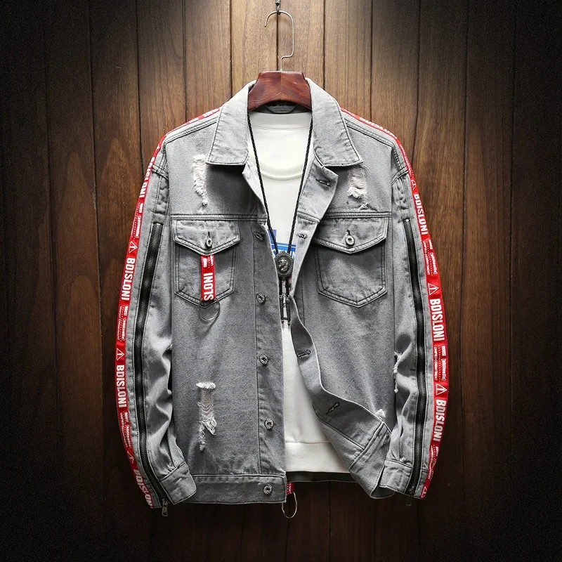

Мужская джинсовая куртка, Корейская версия, трендовая осенняя куртка, красивая куртка BF, серое, темно-синее мужское пальто, E-BAIHUI