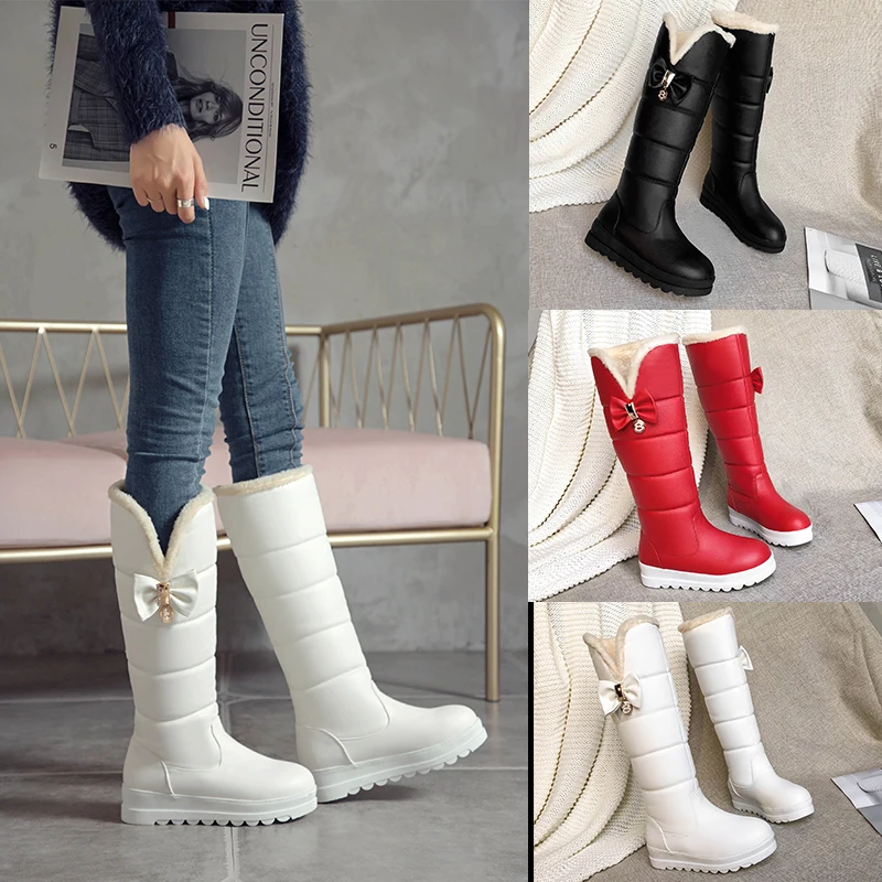 

Women's knee-high boots plus size 22-27cm Russian winter wear pu upper + plush lining womens shoes Fashion all-match boots