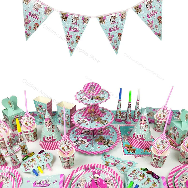 

Genuine Original LOL SURPRISE Dolls Birthday Party Decoration Supplies Disposable Plate Fork Cups Birthday Toys Gifts for Girls