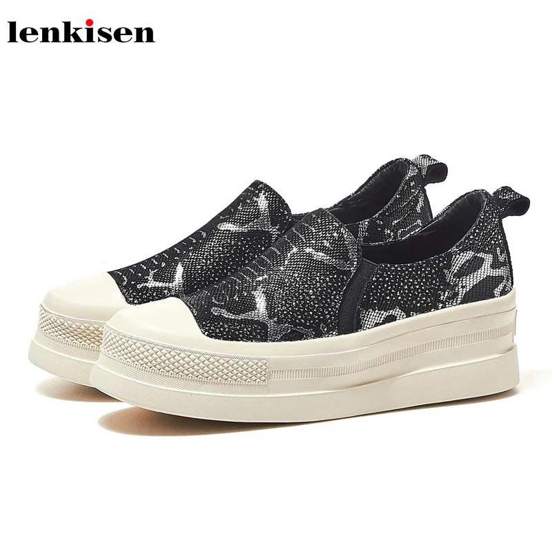 Lenkisen/Женская обувь из натуральной кожи без шнуровки с круглым носком на высоком