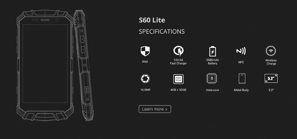 DOOGEE S60 Lite IP68 беспроводной зарядный смартфон 5580 мАч 12V2A Быстрая зарядка 16MP 5,2 ''FHD MTK6750T Восьмиядерный 4 ГБ 32 ГБ NFC телефон