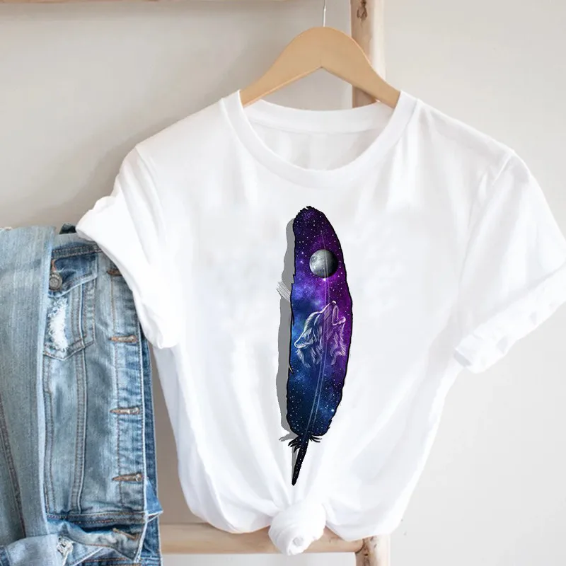 

Women Casual T-shirt Harajuku Moon Star Night Print T Shirt Summer Short Sleeved O-Neck Tshirt Women Fashion Tops Tees Clothing