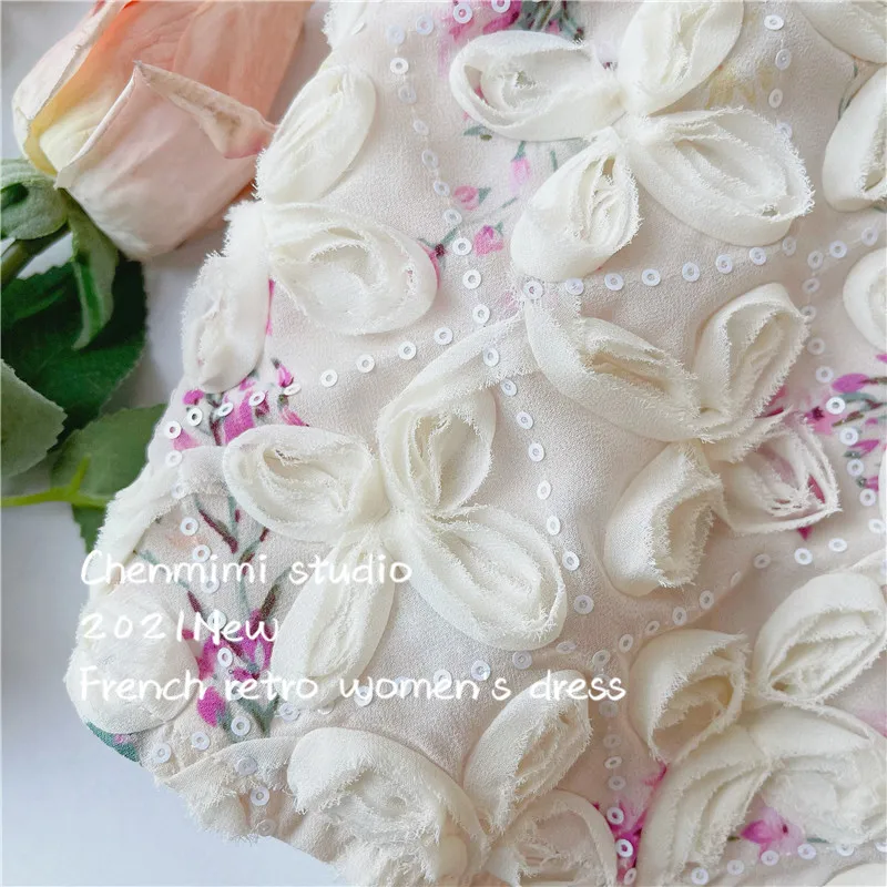 

2021 Summer Ladies Tops Camisas Sequined Embroidered Flower Printed Chiffon Short Shirt for Women Short Sleeve Blouse Blusas