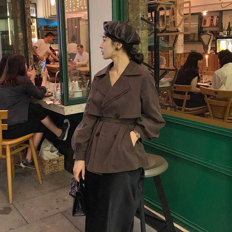 HebaoLi, новинка, модный значок, легко сочетающийся, элегантный двубортный короткий осенний и зимний плащ для женщин в западном стиле