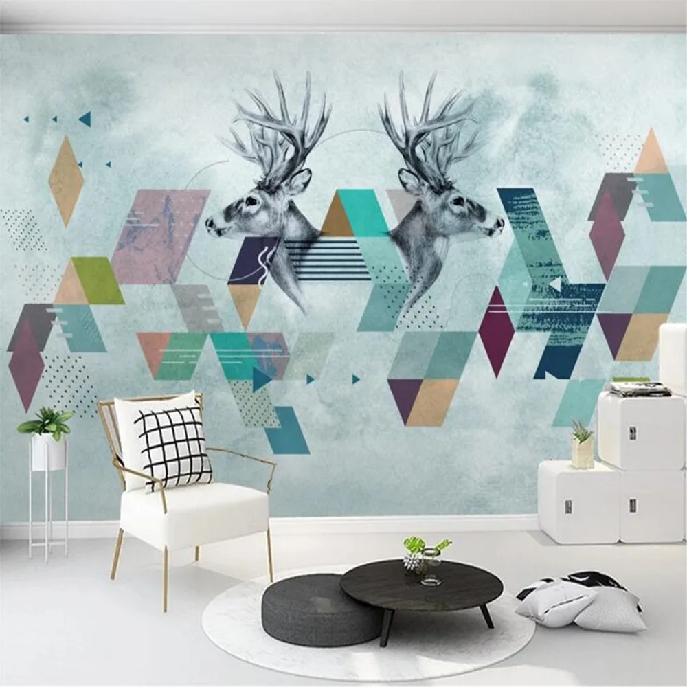 Milofi custom 3D wall paper modern minimalist Nordic abstract geometric triangle deer head mural background | Обустройство дома