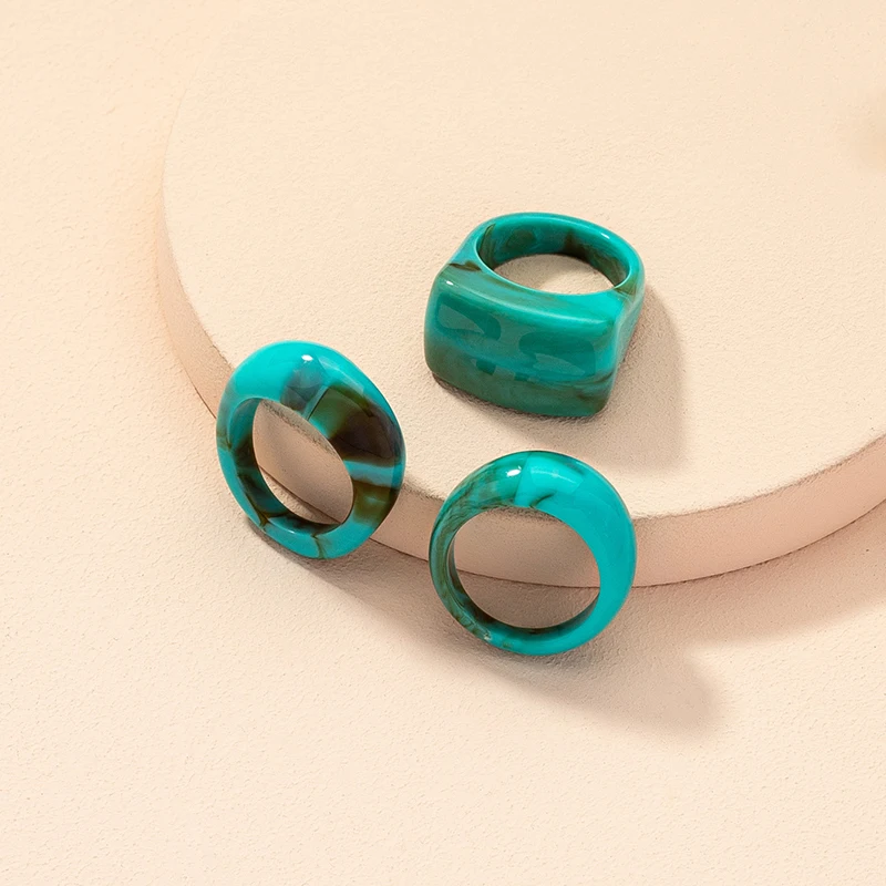 

3Pieces/Set Ins Candy Transparent Acrylic Resin Acetic Acid Irregular Finger Rings Trendy Korean Fashion Women Party Jewelry