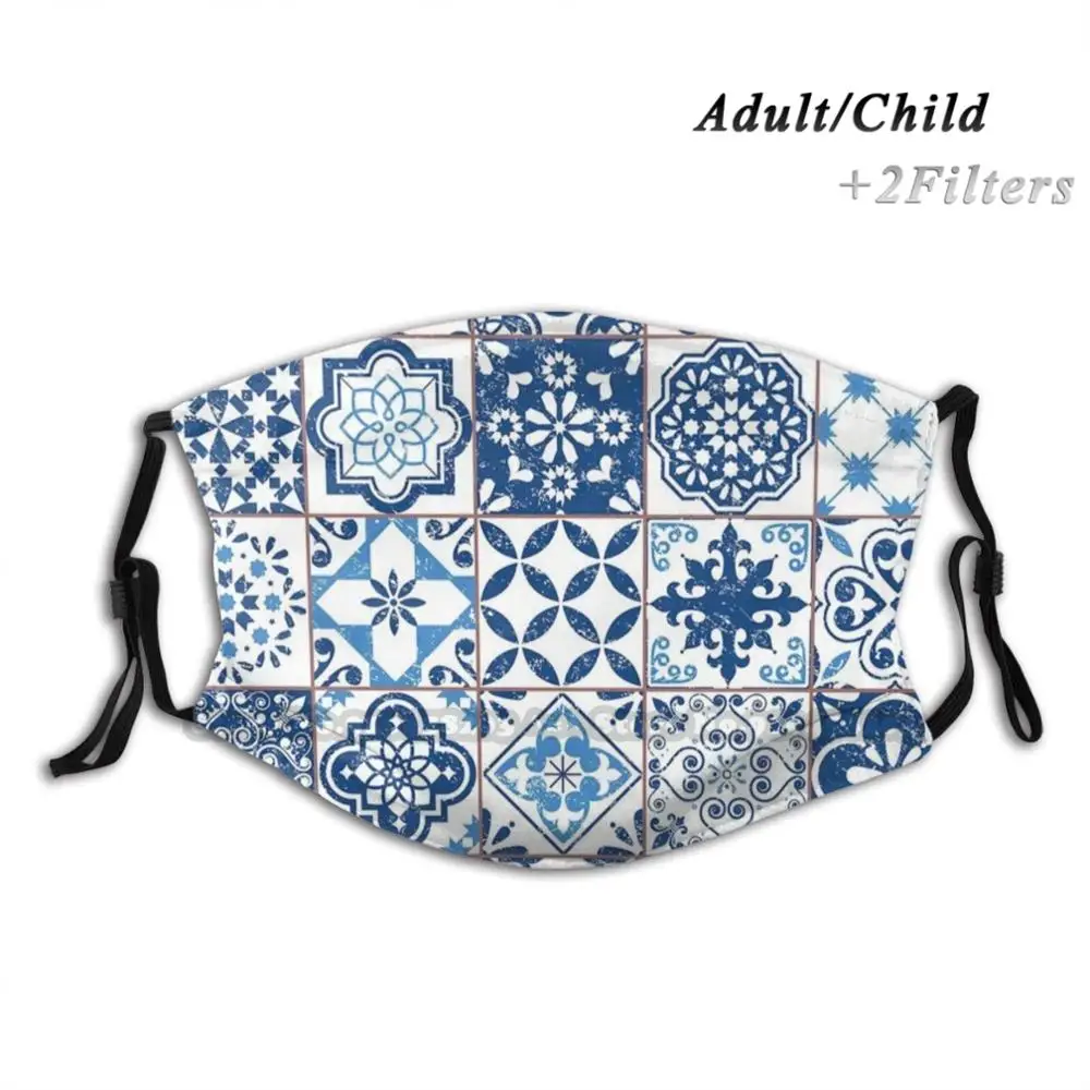 Португальский Azulejos Моющиеся Многоразовые модные рот маска для лица с фильтрами