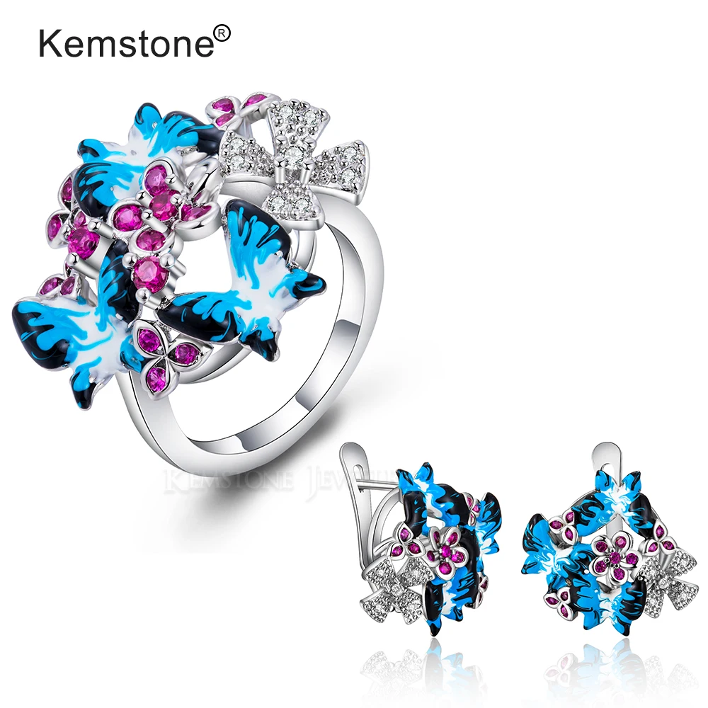 Женский комплект из сережек и кольца с эмалью|Ювелирные наборы| |