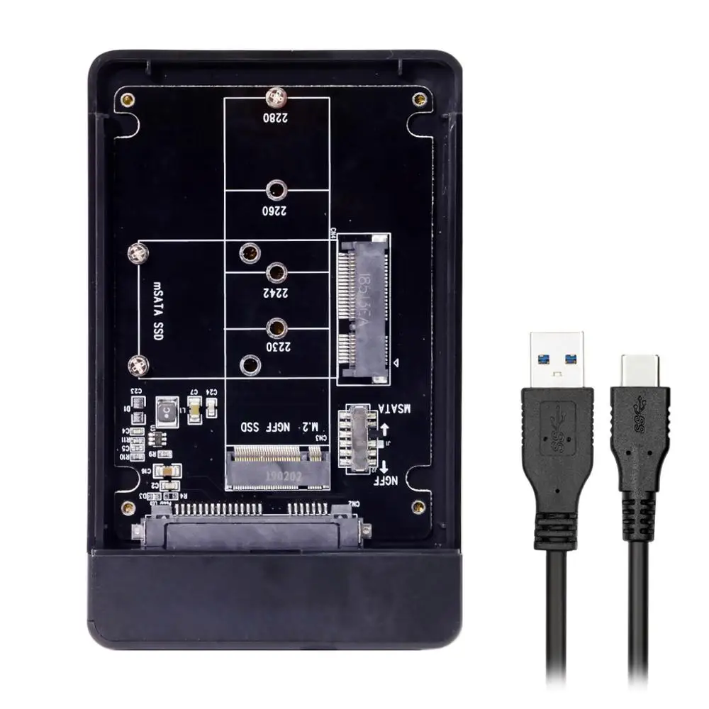 

Комбинированный конвертер M.2 NGFF B-key и mSATA SSD на USB Type-C, чехол с переключателем