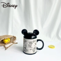 disney mug cute mickey handpainted ceramic mug with lid for home office coffee mug kids heat resistant milk mug handgrip mug