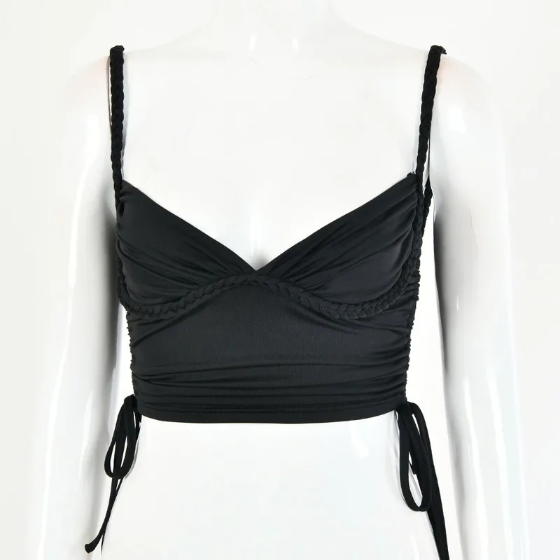 

2021 summer new women's clothing y2k sexy nightclub personality drawstring folds bowknot sling short vest club bar top t-shirt