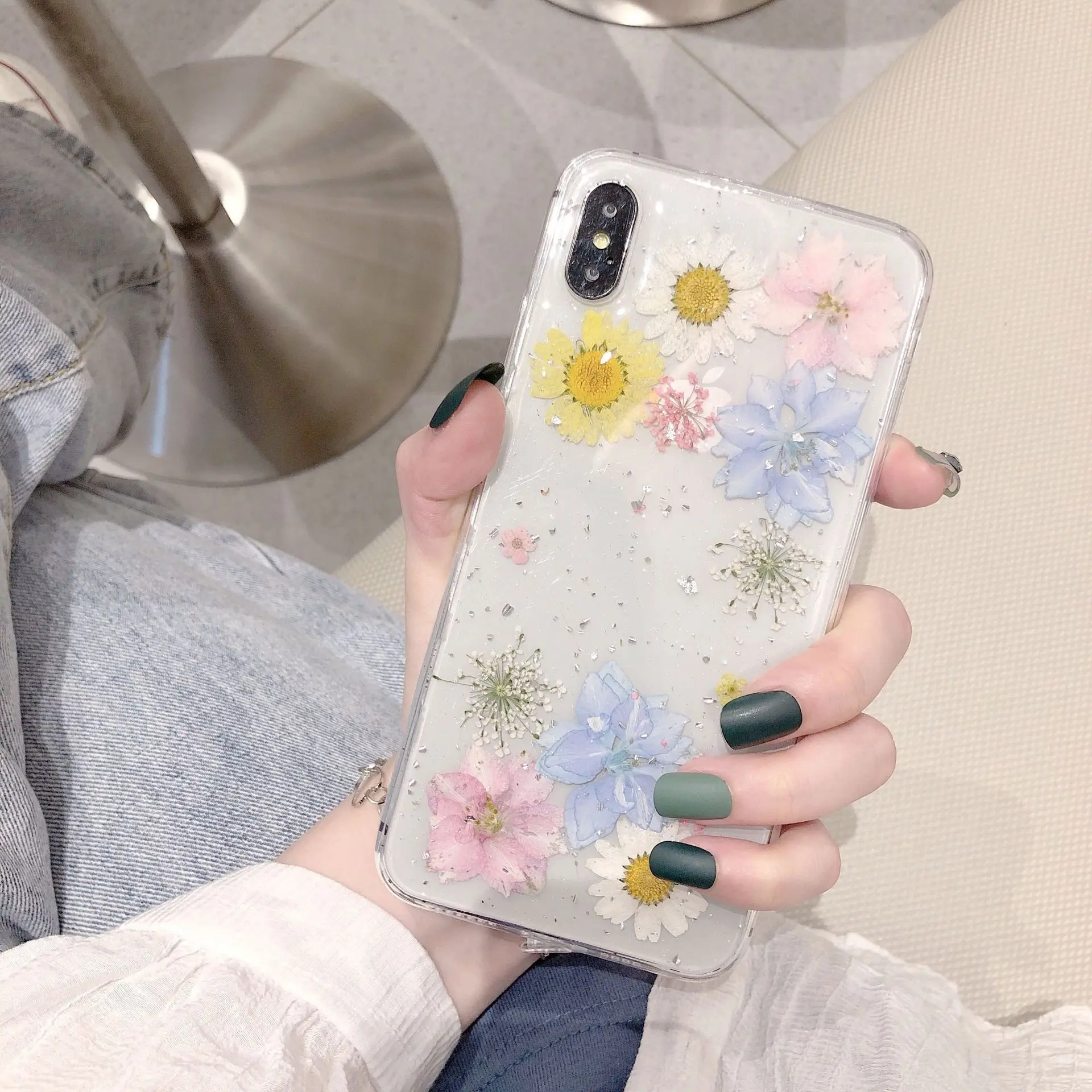 

Flower Daisy Suitable IPhone 11max X Gutta Percha Case 7 8plus Dry Flower 6 Transparent XR Fall Proof Iphone 11 Cases Women