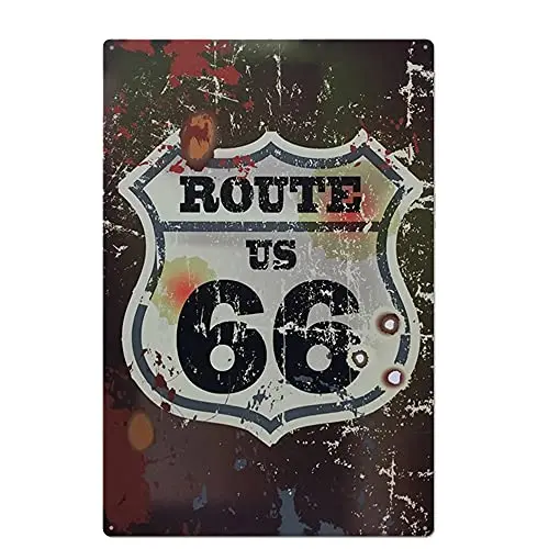 

Original Retro Design Route US 66 Tin Metal Signs Wall Art | Thick Tinplate Print Poster Wall Decoration for Garage