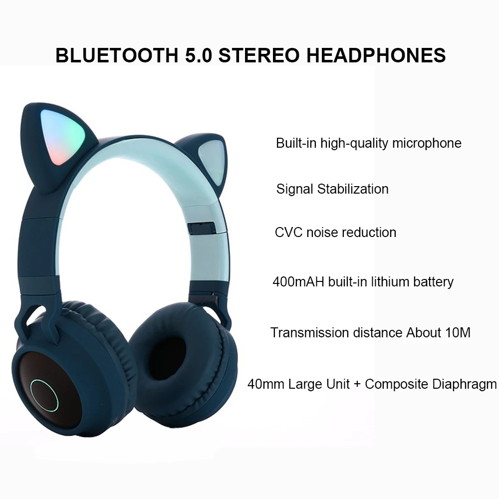 Светодиодный ные наушники с кошачьими ушками Bluetooth 5 0 шумоподавляющая гарнитура