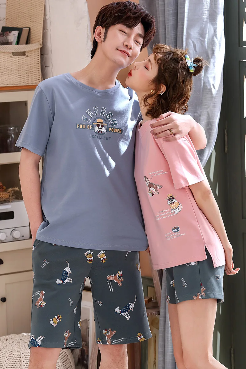 Пуловер с коротким рукавом штаны пижама 6535 хлопок летняя парная одежда для