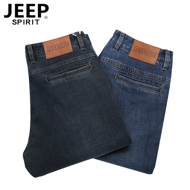 JEEP SPIRIT/Брендовые джинсовые брюки, мужские повседневные Прямые осенние джинсы со средней талией, мужские черные и синие джинсы, большие размеры 30-44, Hombre