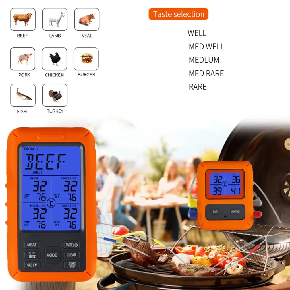 

Wireless Meat Thermometer For Grilling Food Cooking Thermometer For Smoking With 4 Probes Digital Instant