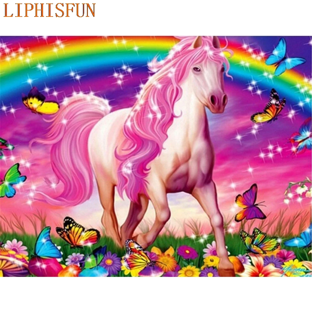 

Алмазная вышивка крестиком, квадратная картина из круглых стразов Сделай Сам Алмазная мозаика вышивка "Лошадка Радуга" подарок на Новый год