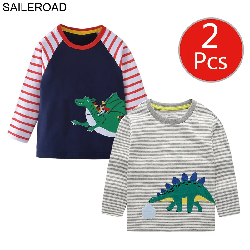 SAILEROAD 2 Шт. Мультфильм Динозавров Детские Футболки Хлопка Мальчик с Длинным