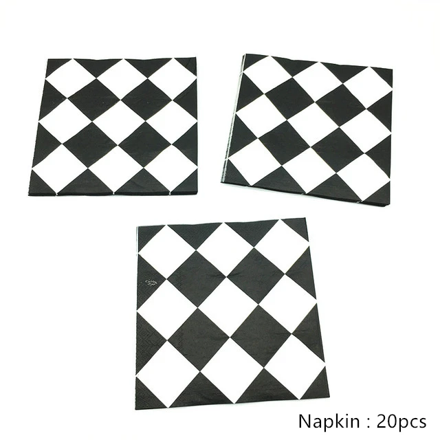 20pcs napkin Черно-белые клетчатые вечерние одноразовые столовые приборы автомобили Гоночный флаг настольные чашки игры решетки вечерние и свадебные декоративные детские игрушки - Цвет: 20pcs napkin