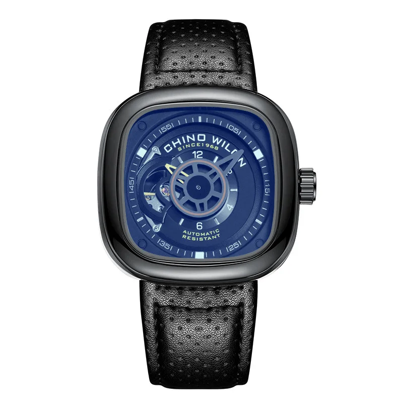 

Square Automatic Mechanical Men's Watch Leather Belt Hollow Hot Watch
