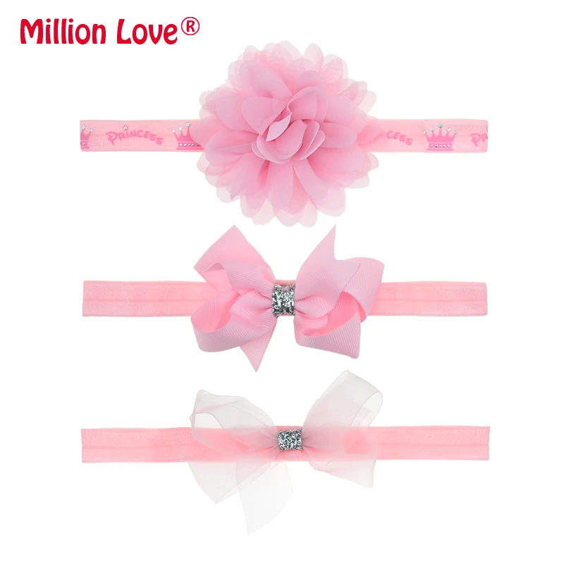 3 шт./лот повязка на голову с цветочным рисунком и бантом для новорожденных