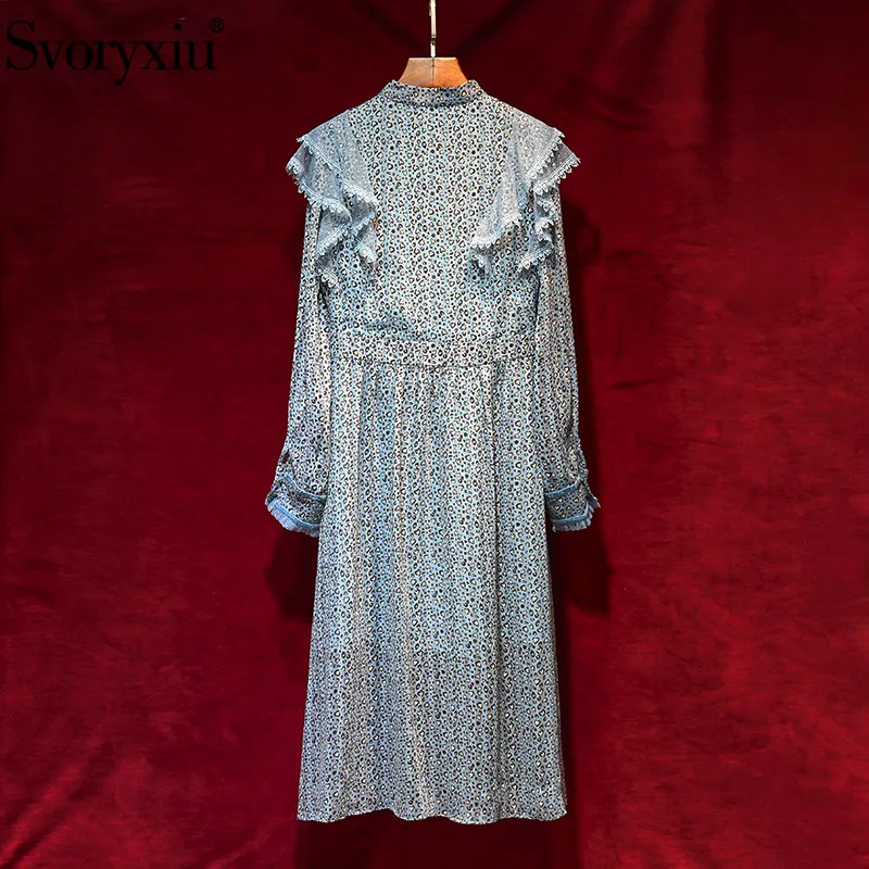 

Svoryxiu Runway Designer Summer Vintage Leopard Print Dress Women's Long Sleeve Lace Ruffles Long Dresses Vestdios