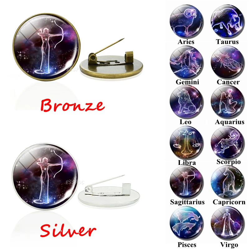 Значок со знаком зодиака серебристого/бронзового цвета 12 брошь с созвездием