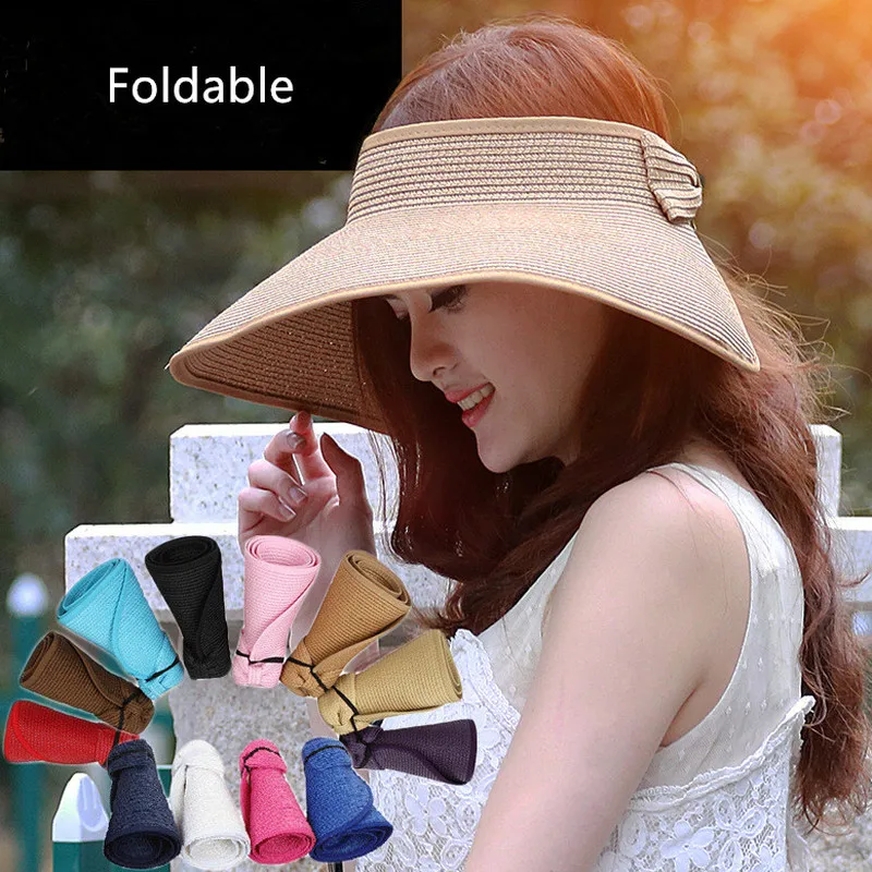 Шляпа от солнца Складная женская соломенная шляпа с широкими полями Круглым