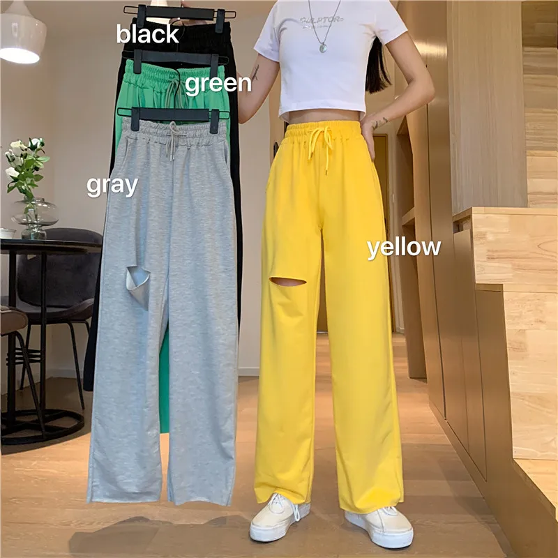 

Pants Women Casual Streetwear Loose Outfits Hole High Waisted Hip Hop Summer Jogger Sweatpants Wide-legged Mop Floor Trousers