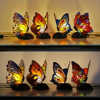ourfeng butterfly table lamp tiffany diy glass table light bedroom bedside living room decoration night light