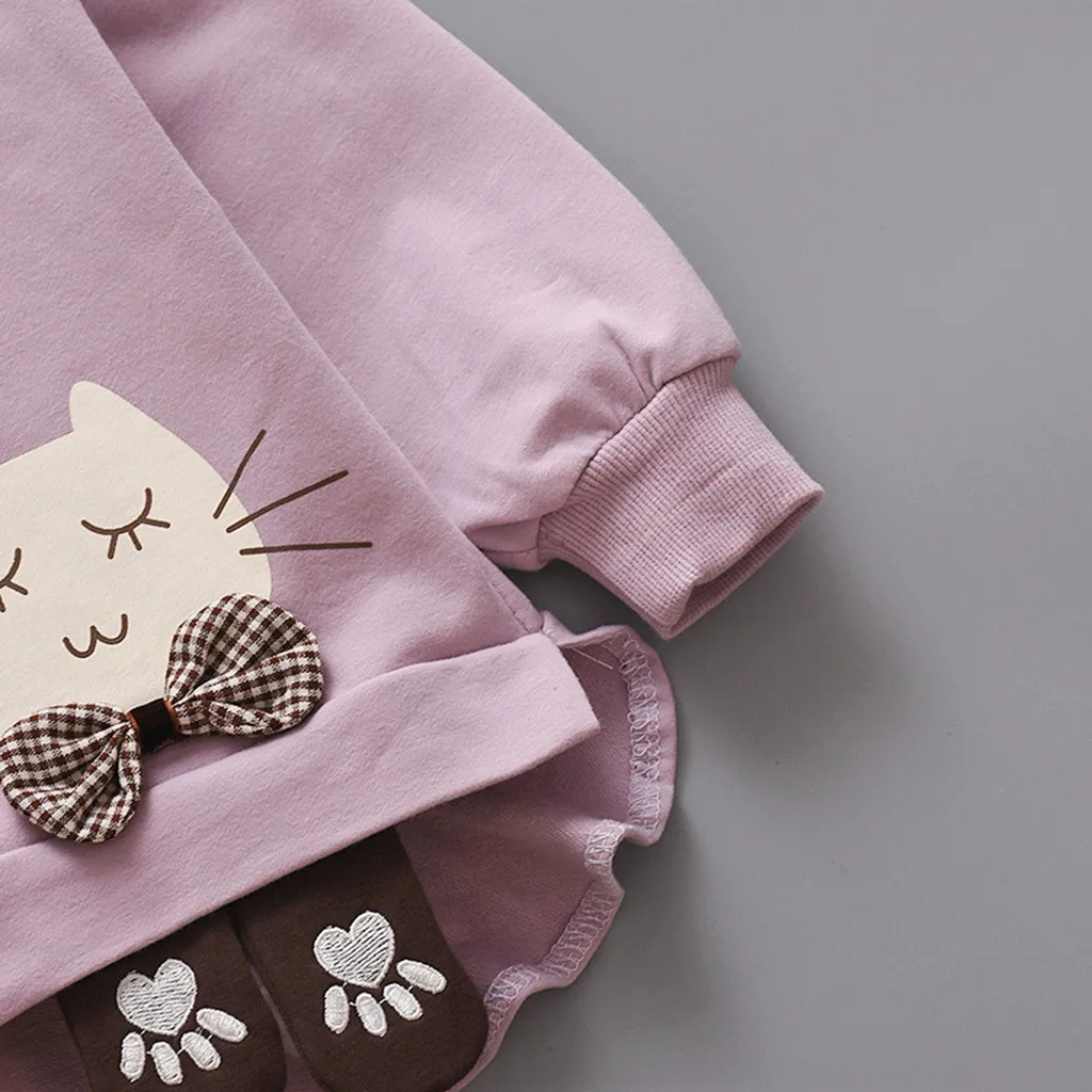Spring Autumn Girls Sweatershirts Toddler Baby Girls Long Sleeve Cartoon Cute Cat T-shirt Tops Children Pullover Coat Clothing