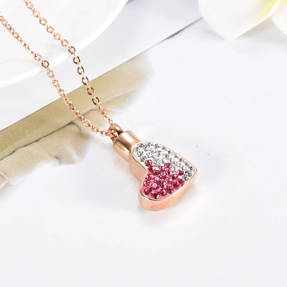 

IJD3932 подвеска-сувенир ожерелье из нержавеющей стали с инкрустацией кристаллами в форме сердца для праха сувенирные украшения