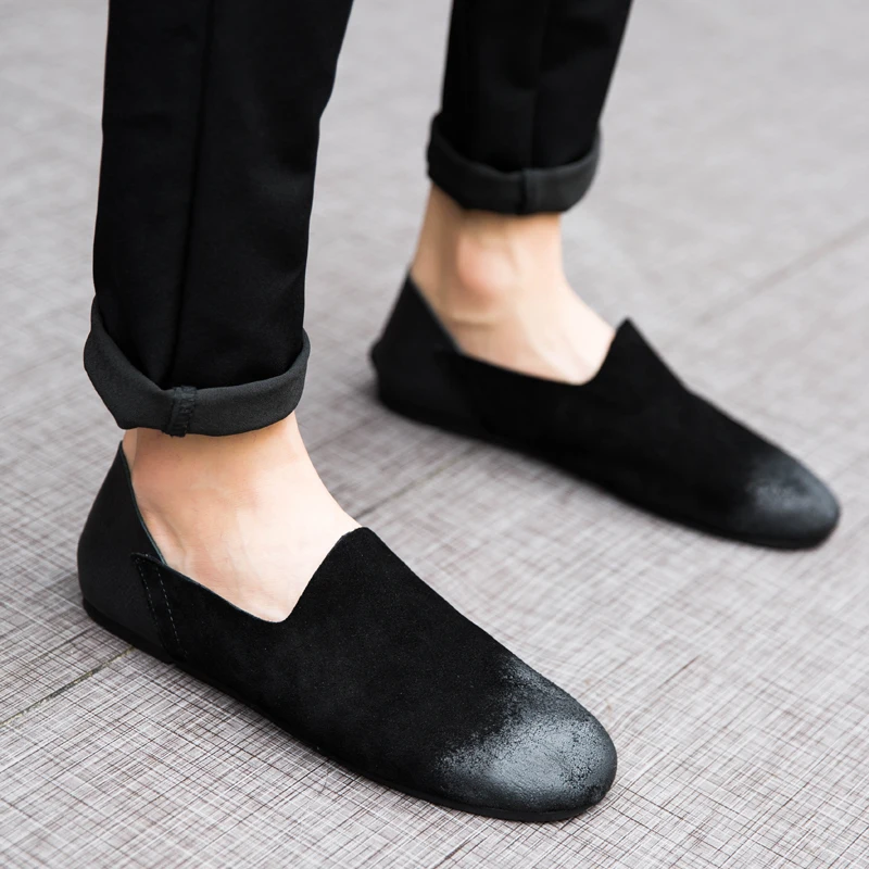 Мужские повседневные летние туфли дышащие легкие для вождения удобные кожаные