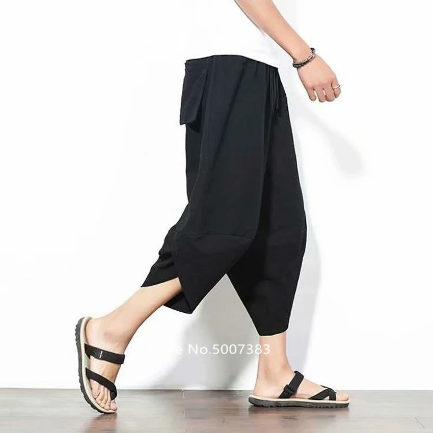 

New Men Japanese Style Harem Pants Of Adult Streetwear Causual Loose Chinese Beach Shorts Harajuku Male Calf-length Pants Touser