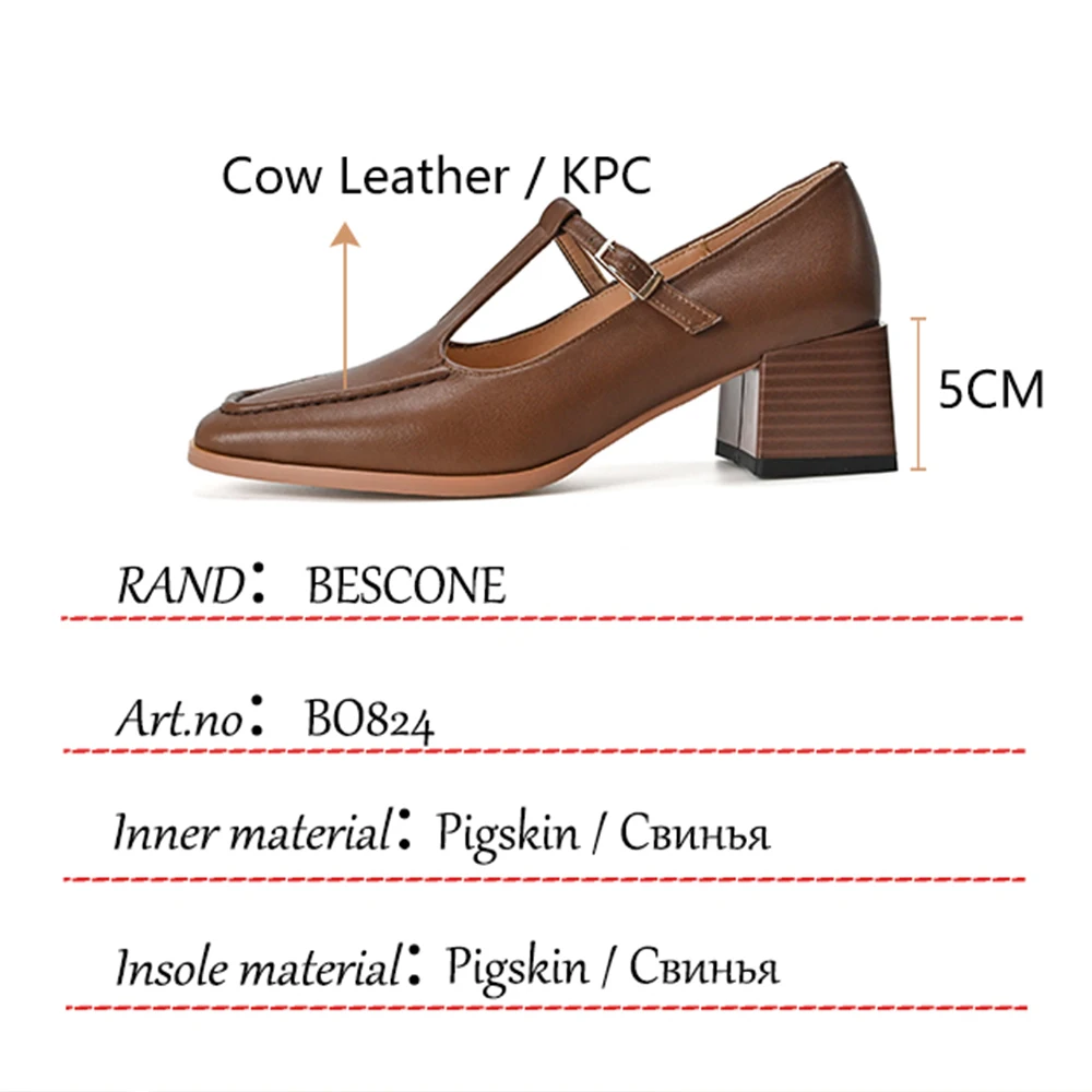 

BESCONE New Heel Shoes Women Buckle Strap Square Toe Square heel Shallow Shoes Spring/Autumn Casual Commute Women's Pumps BO824