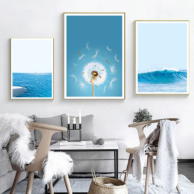 Постер скандинавский пейзаж Настенная картина с изображением синего океана