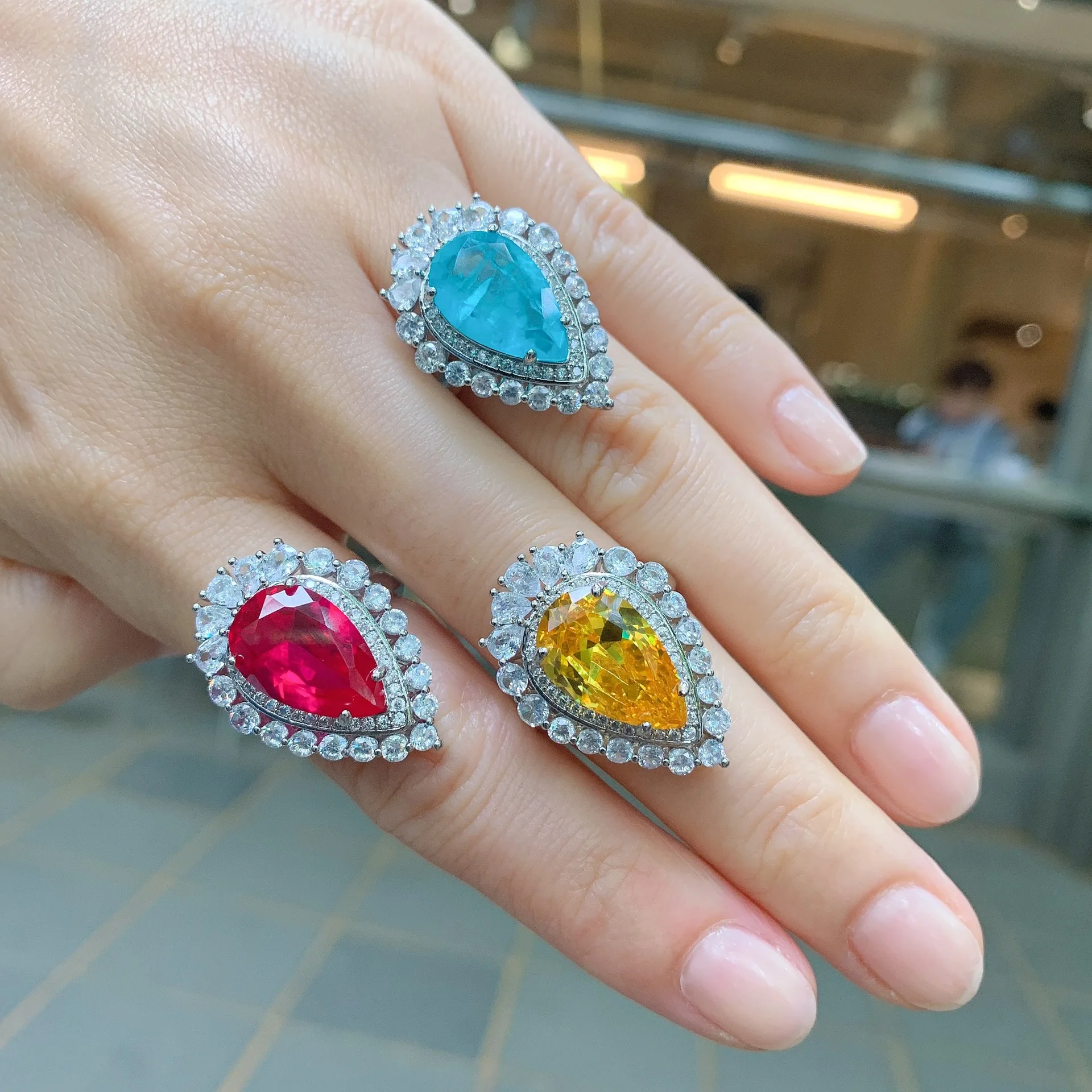 

QTT, элегантное серебряное кольцо для женщин, модные циркониевые Свадебные кольца в форме капли воды с кристаллами, ювелирные изделия для сва...